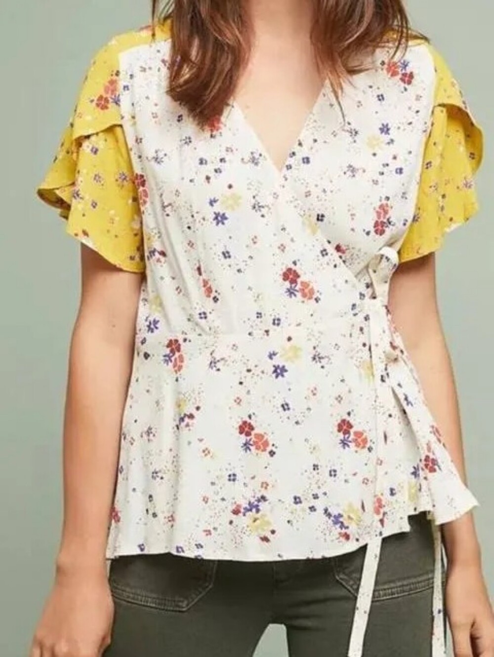 Meadow Rue by Anthropologie Mixed Floral Wrap Blouse – Size US 10 / UK 14